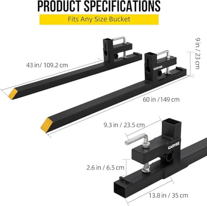 43" Clamp on Pallet Forks for Tractor Bucket, Heavy Duty 2000lbs Quick Attach Skid Steer Loader Pallet Fork with Adjustable Stabilizer Bar