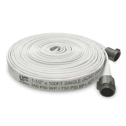 1-1/2" x 100 FT EPDM Rubber Single Jacket Fire Hose, NST/NH - size: 1-1/2" x 100 FT