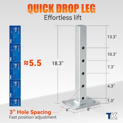 8000LBS Square Trailer Jack, 15" Lift, Heavy Duty Swivel Jack