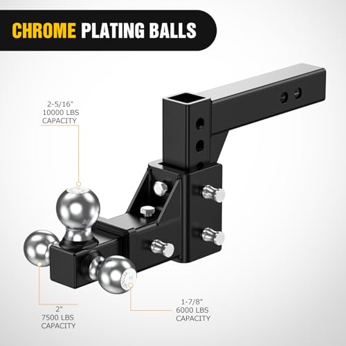Nilight Trailer Hitch Tri-Ball Mount Fits 2'' Receiver - size: 1-7/8''Ball &2''Ball& 2-5/16''Ball