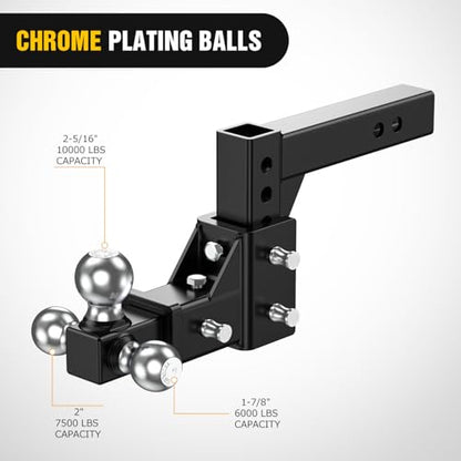 Nilight Trailer Hitch Tri-Ball Mount Fits 2'' Receiver - size: 1-7/8''Ball &2''Ball& 2-5/16''Ball