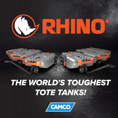 Camco Rhino 28-Gallon Camper/RV Tote Tank - Features Large Heavy-Duty No-Flat Wheels & Built-in Gate Valve - Removable Steel Tow Adapter, 3’ Sewer Hose & More RV Accessories (39004) - size: 28 Gallon, style: Heavy Duty (2 Wheel)