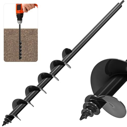Insaga Auger Drill Bit for Planting 3″ x 32″– Heavy Duty Carbon Steel Spiral Garden Auger for Drill, 3/8″ Hex Drive Plant Auger for Bulbs & Seedlings – 32″ Long Reach Reduces Bending - size: 3″ x 32″