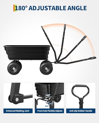 6 Cu.Ft Heavy-Duty Yard & Garden Cart – 1200LB Capacity Dump Wagon with Quick-Release Bed, 10” No-Flat All-Terrain Tires & 180° Adjustable Handle for Soil, Tools, Landscaping & Farming - size: 1200 lbs