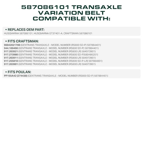 UDC Parts 587086101 Transaxle Variation Belt Replacement for Craftsman - size: 28.3"L x 0.75"W
