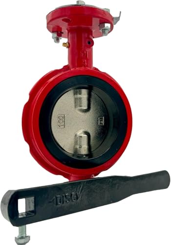 2" Butterfly Valve, Wafer, 200 Psi, Ductile Iron Body, Red, Square Stem 5/8" - size: 2 Inch