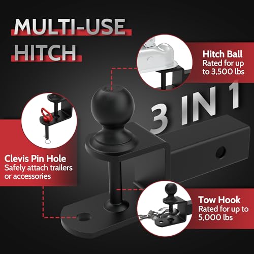 2" ATV UTV Trailer Hitch 3-in-1 Towing Ball Mount with 2" Ball - size: 2" Shank, 2" Ball