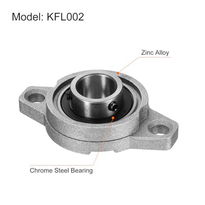 uxcell 4pcs KFL002 Pillow Block Bearings 15mm Bore Bearing Units Zinc Alloy Flange Mounted Bearing Housing, P6(ABEC3) - size: KFL002