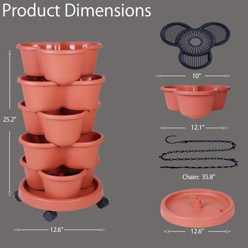 5-Tier Vertical Garden Tower Stackable Planter for Strawberries, Flowers, Vegetables & Herbs 2-Pack - color: Brown, size: 2 Pack