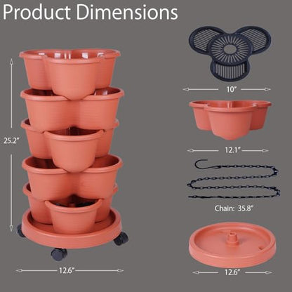 5-Tier Vertical Garden Tower Stackable Planter for Strawberries, Flowers, Vegetables & Herbs 2-Pack - color: Brown, size: 2 Pack