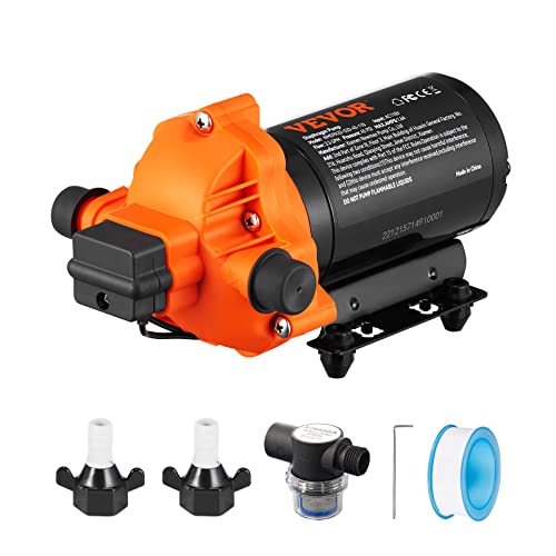 VEVOR Water Pressure Diaphragm Pump, RV Water Pump, Fresh Water Pump110V AC, 3.3 GPM, Pressure Adjustable, Self Priming Sprayer Pump with Pressure Switch for RV Camper Marine Boat Lawn, FCC Certified - size: 110V, 3.3GPM, 45PSI