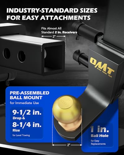 Orion Motor Tech Adjustable Trailer Hitch Ball Mount - 2" Receiver & Ball - size: 2" Receiver 9-1/2" Drop & 8-1/4" Rise