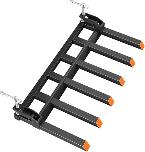 Jojoka Clamp-on Debris Forks for 60" Tractor Bucket - 4000 Lbs Capacity, 6 Tine Pallet Fork Attachment with Adjustable Stabilizer Bar - Fits Skid Steer, Loader, Compact Tractor