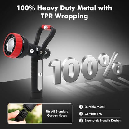 RESTMO Fireman Hose Nozzle Heavy Duty, Garden Hose Spray Nozzle for Outdoor - color: Red