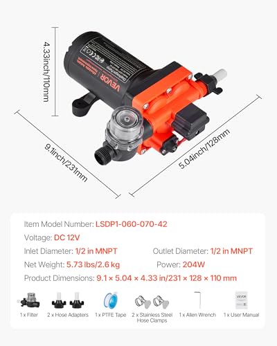 VEVOR RV Water Pump, 12V DC 6 GPM (22.7 L/min), 4-Chamber Self-Priming Diaphragm Water Pump with Automatic Pressure Switch, 70 PSI Max Pressure, On Demand for RV, Caravan, Marine, Yacht, Car Washing - size: 12V, 4-Chamber, 6.0GPM, 70PSI