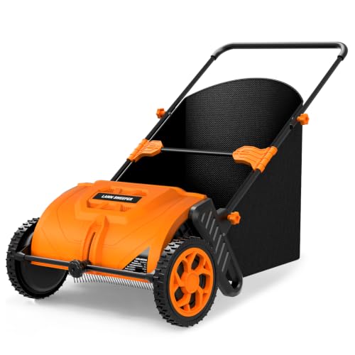 26 Inch Push Lawn Sweeper, 3.8 Cu. ft Grass Cutter, Hopper Bag