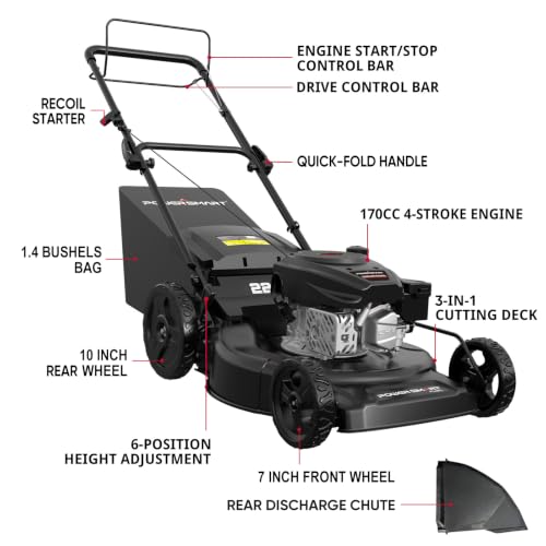 PowerSmart 22-Inch 170cc Self Propelled Gas Lawn Mower