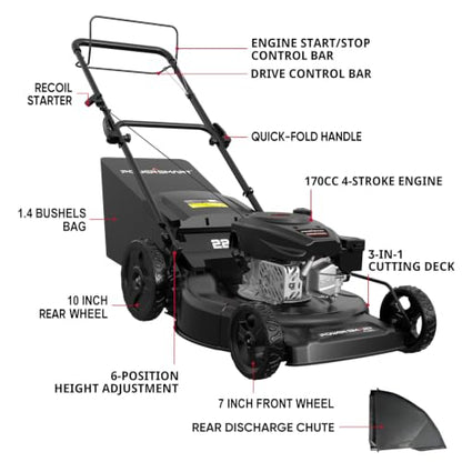 PowerSmart 22-Inch 170cc Self Propelled Gas Lawn Mower