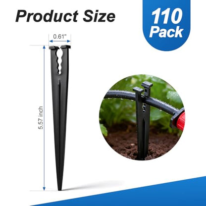 110 Pack Drip Irrigation Support Stakes for 1/4 Inch Tubing: Plastic 1/4" Drip Emitter Holder Stakes 5.6-Inch Long Micro Tube Dripline Holder for Garden Ground Securing Hoses - size: 1/4" Drip Stake-110P