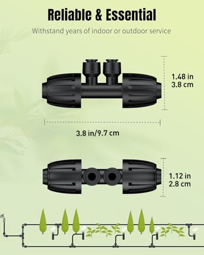 Pawfly 12 Pcs 1/2'' to 1/4'' Drip Irrigation Fittings, 4-Way Barbed Tee Quick Connectors with Anti-Drop Locked Nuts, Push-to-Fit Drip Irrigation Parts for Garden Lawn, Anti-Leak Reducing Tees - size: 12pcs 4 Way Reducing Tee