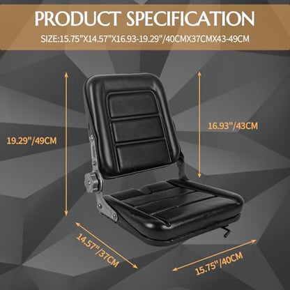 Fold Down Forklift Seat with Adjustable Angle Backrest, PVC Leather Seat with High Resilience Sponge Filling for Mini Digger, Excavator, Loader, Dozers, Tractors - size: Model A