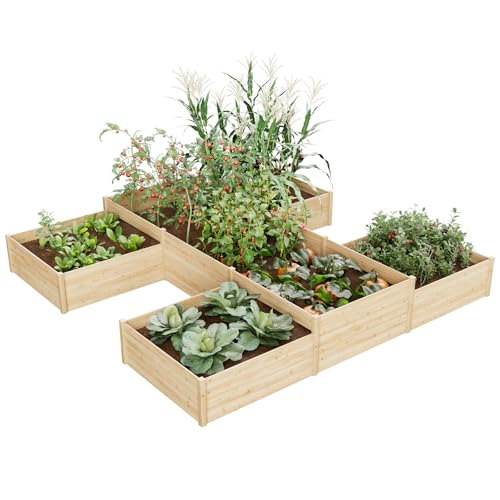 AMERLIFE H-Shaped Raised Garden Bed, 12x12x2ft, Double-Layer Planter Box - size: 12 x 12 x 2 ft