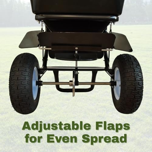 Discount SNOWSTAKES - Lawn Fertilizer & Seed Spreader, 100 LBS Capacity, with Included Grate, Cover & 13 in All Terrain Pneumatic Tires, Ideal for Turf & Lawn Care, Winter Walk Behind Salt Spreader