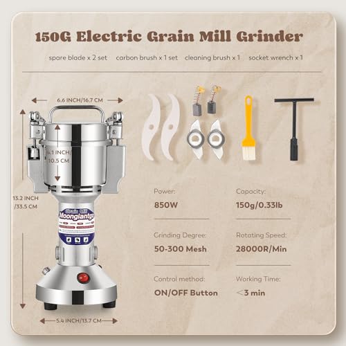 Moongiantgo Grain Mill Grinder Electric, 150g Upright, 110V - size: 150g Upright Type