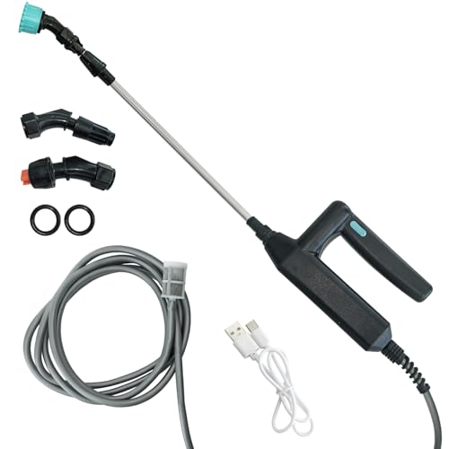 Garden Electric Sprayer, Battery Powered Sprayer Wand with 16.4 FT Hose, 7.4V Voltage 3 Adjustable Nozzles Gravity Filter, Portable Water Sprayer for Yard Lawn Weeds Plants