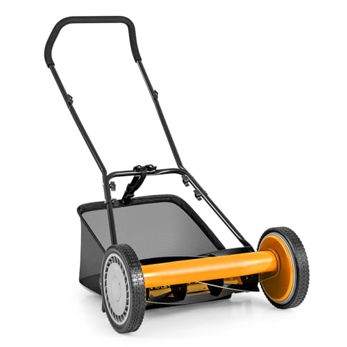 IRONMAX 16 Inch 5-Blade Push Reel Mower, Removable Grass Catcher, Orange - color: Orange, size: 16 Inch