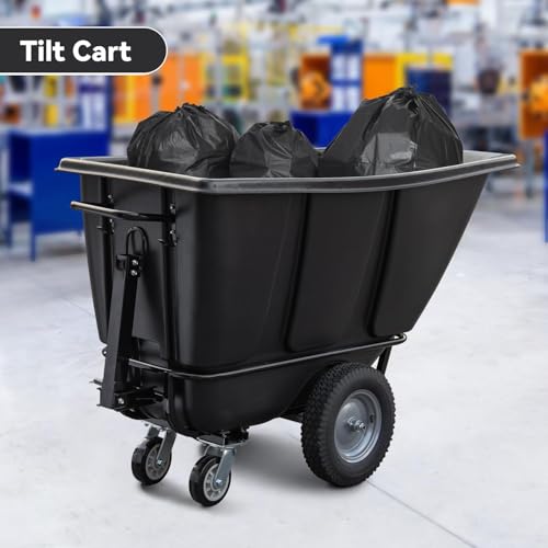 2-Pack Tilt Dump Truck, 1400 lb Capacity 1/2 Cu. Yd Heavy Duty Poly Dump Cart, 16” Wheels, Towable Linkable Utility Cart for Warehouse & Construction - size: 2PC