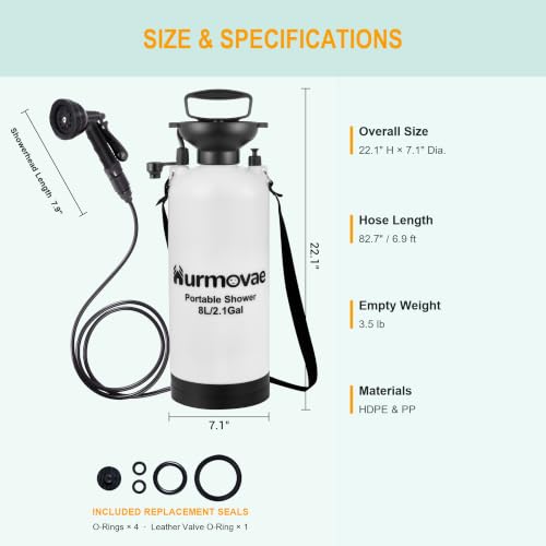 8L/2.1-Gal Portable Shower for Beach & Camping, 10 Spray Patterns - color: White-8L