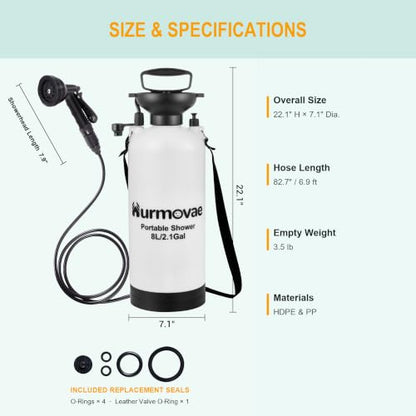 8L/2.1-Gal Portable Shower for Beach & Camping, 10 Spray Patterns - color: White-8L