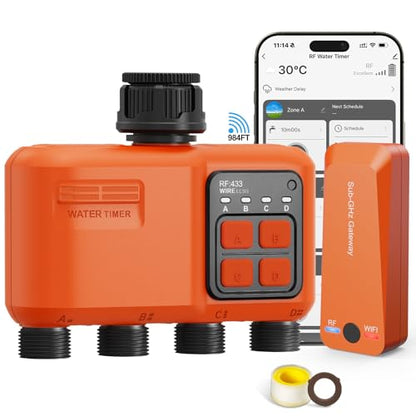 Smart WiFi Sprinkler Timer 4 Zone, Irrigation Controller for Garden Hose - style: 4 Outlet