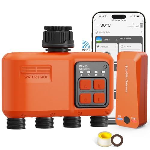 Smart WiFi Sprinkler Timer 4 Zone, Irrigation Controller for Garden Hose - style: 4 Outlet