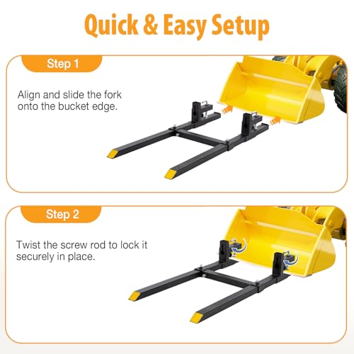 NEWBULIG 60-Inch Pallet Forks Tractor Attachments, 4000LBS Capacity Clamp-On Bucket Pallet Forks with Stabilizer Bar, Heavy-Duty Tractor for Skid Steer Loader, Mini Excavator Attachments, Black - size: 4000lbs60in
