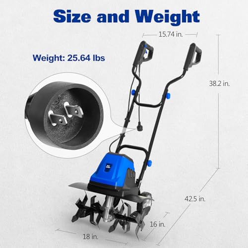 BILT HARD 14-Amp 18-Inch Electric Tiller Cultivator, 8'' Tilling Depth Corded Garden Rototiller, 6 Steel Front Tines Roto Tillers with Adjustable Wheels & Foldable Handle for Garden Lawn Soil Digging