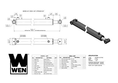 WEN Cross Tube Hydraulic Cylinder with 2-inch Bore and 8-inch Stroke (WT-2008)