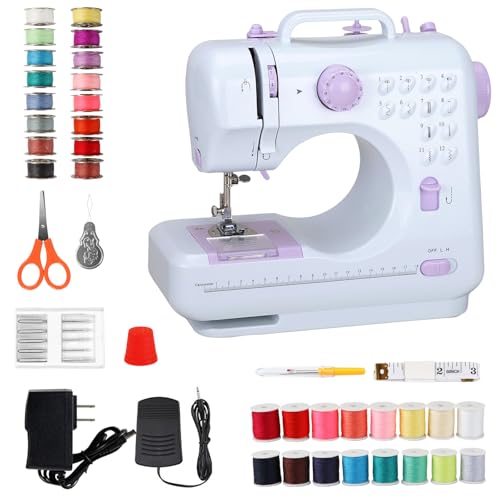 Mini Sewing Machine for Beginners, Portable Sewing Machine with 12 Stitches - color: Purple