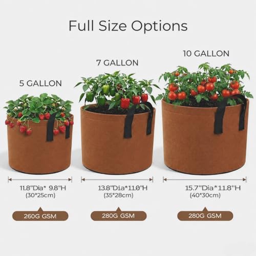 10 Gallon Grow Bags, Heavy Duty Fabric Pots with Handles for Vegetables - color: Brown, size: 10 gallon