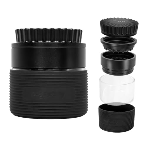 nugbuddy Herb & Spice Grinder | Toothless Mill | Non-Stick Ceramic Coating | Glass Chamber | Storage Compartment | Screen Free | Fluffy Grind | Kitchen Tool