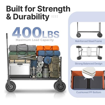 EchoSmile Collapsible Wagon Cart, Heavy Duty 400lbs Capacity, Blue - color: Blue&orange