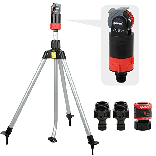 Eden 94150 Multi-Pattern Turbo Gear Drive Metal Tripod Sprinkler Plus One-Direction Misting System w/Quick Connect Starter Kit, 360 Degree Coverage - style: Upgraded Tripod