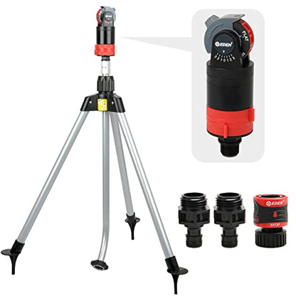 Eden 94150 Multi-Pattern Turbo Gear Drive Metal Tripod Sprinkler Plus One-Direction Misting System w/Quick Connect Starter Kit, 360 Degree Coverage - style: Upgraded Tripod