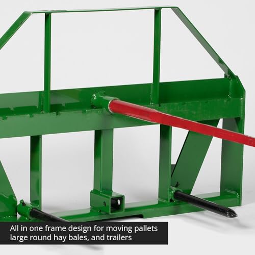 Titan Attachments UA USA Made Hay Frame Attachment, 32" Hay Spear and Stabilizers, Fits John Deere Global Euro Tractors, Rated 4,500 LB