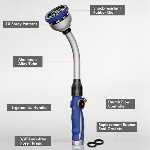 RESTMO Watering Wand Heavy Duty, 15-Inch Long Hose Nozzle Sprayer - color: Blue