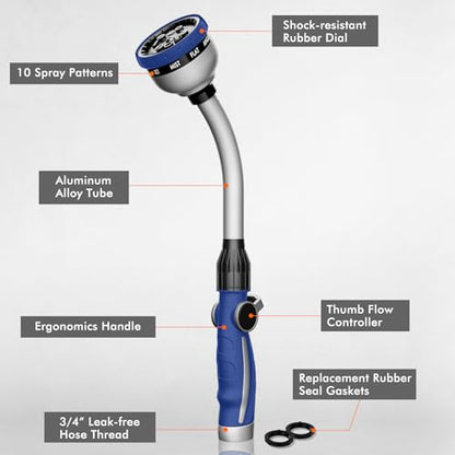 RESTMO Watering Wand Heavy Duty, 15-Inch Long Hose Nozzle Sprayer - color: Blue