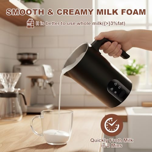 Electric Milk Frother Automatic Hot & Cold Foam Maker Auto Shut-Off Durable Stainless Steel Milk Frother with 4 Functions Enjoy Perfect Milk Froth in 2 Min for Coffee, Latte, Macchiato (Black) - color: Black