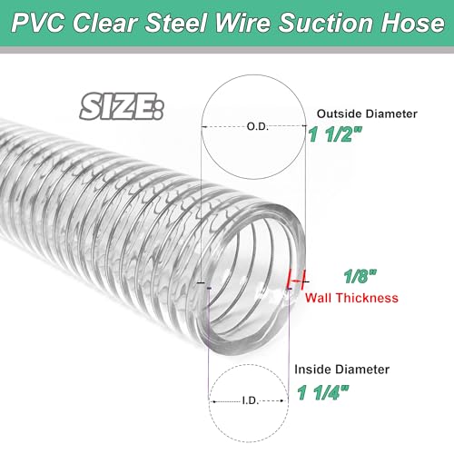 1-1/4"id-25ft PVC Reinforced Tubing Steel Wire Suction Hose Vinyl Tubing - size: 1-1/4"ID, style: 25 feet