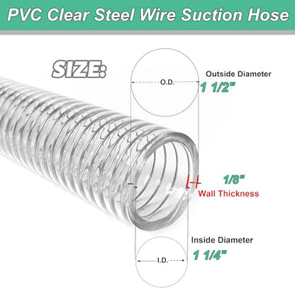 1-1/4"id-25ft PVC Reinforced Tubing Steel Wire Suction Hose Vinyl Tubing - size: 1-1/4"ID, style: 25 feet